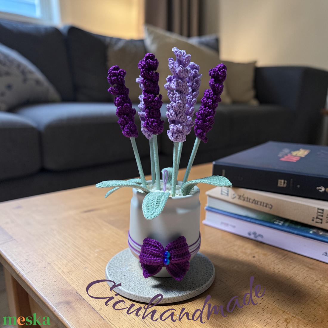 Horgolt prémium minőségű Kaspós Levendula  - otthon & életmód - virágdekoráció - virágdíszek - virágdísz kaspóban - Meska.hu