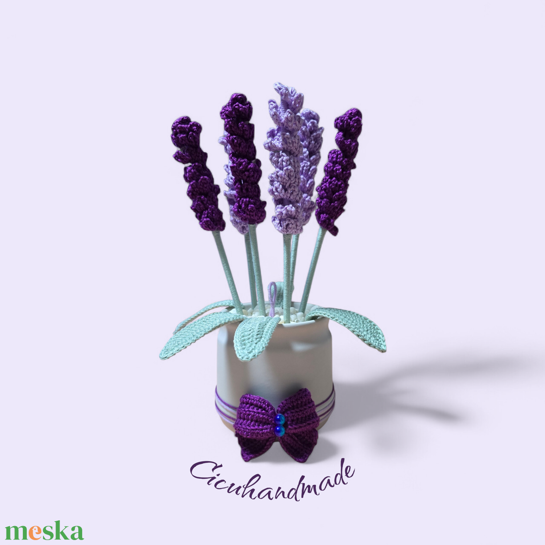 Horgolt prémium minőségű Kaspós Levendula  - otthon & életmód - virágdekoráció - virágdíszek - virágdísz kaspóban - Meska.hu
