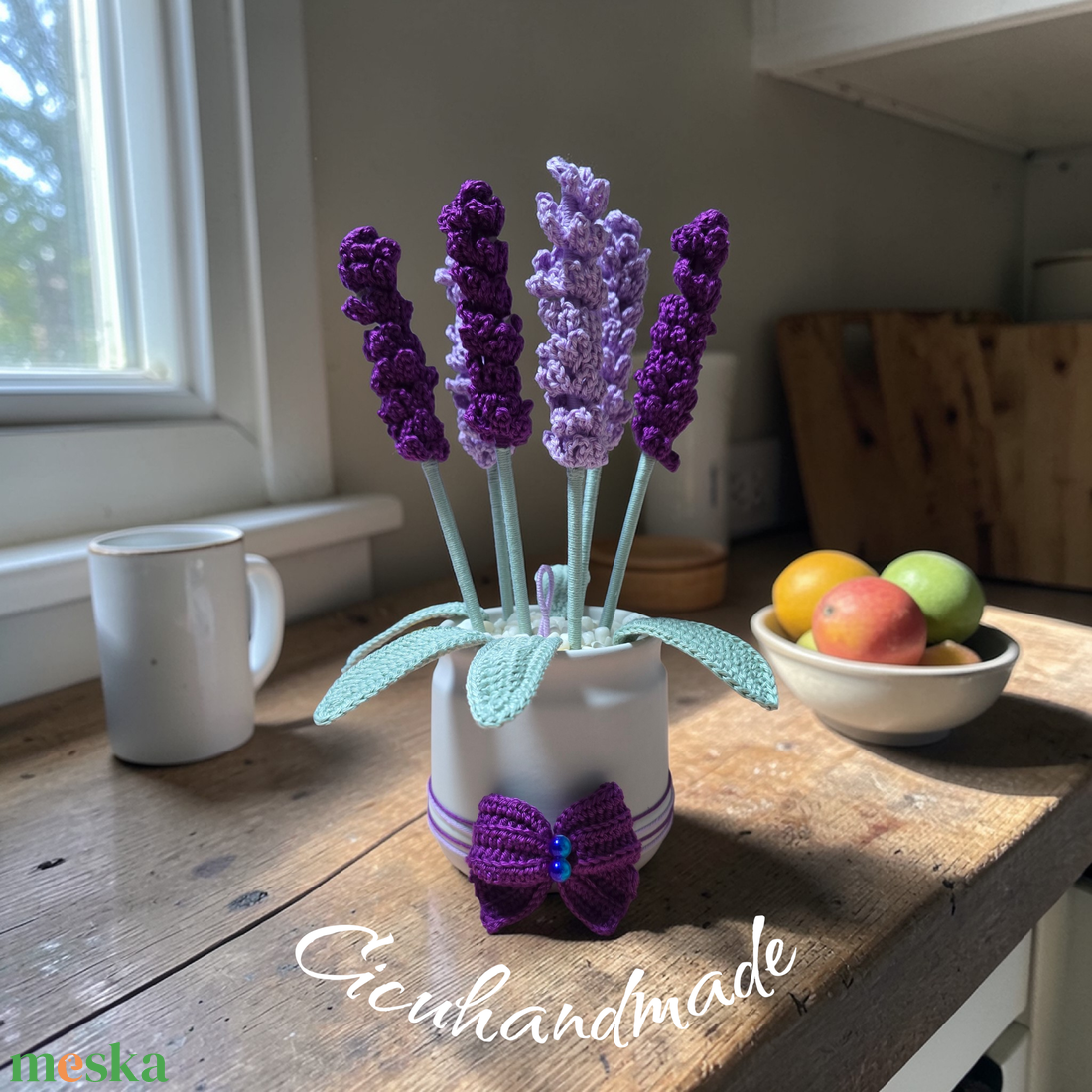 Horgolt prémium minőségű Kaspós Levendula  - otthon & életmód - virágdekoráció - virágdíszek - virágdísz kaspóban - Meska.hu