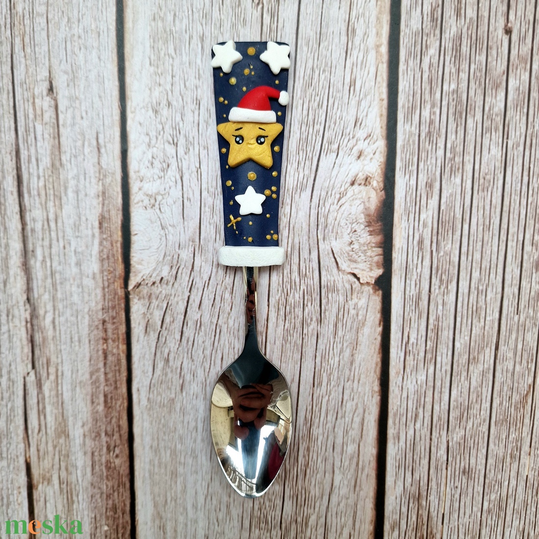 Karácsonyi teáskanál - Mikulás sapkás csillagos - otthon & életmód - konyhafelszerelés, tálalás - tálalás - kanál & villa - Meska.hu