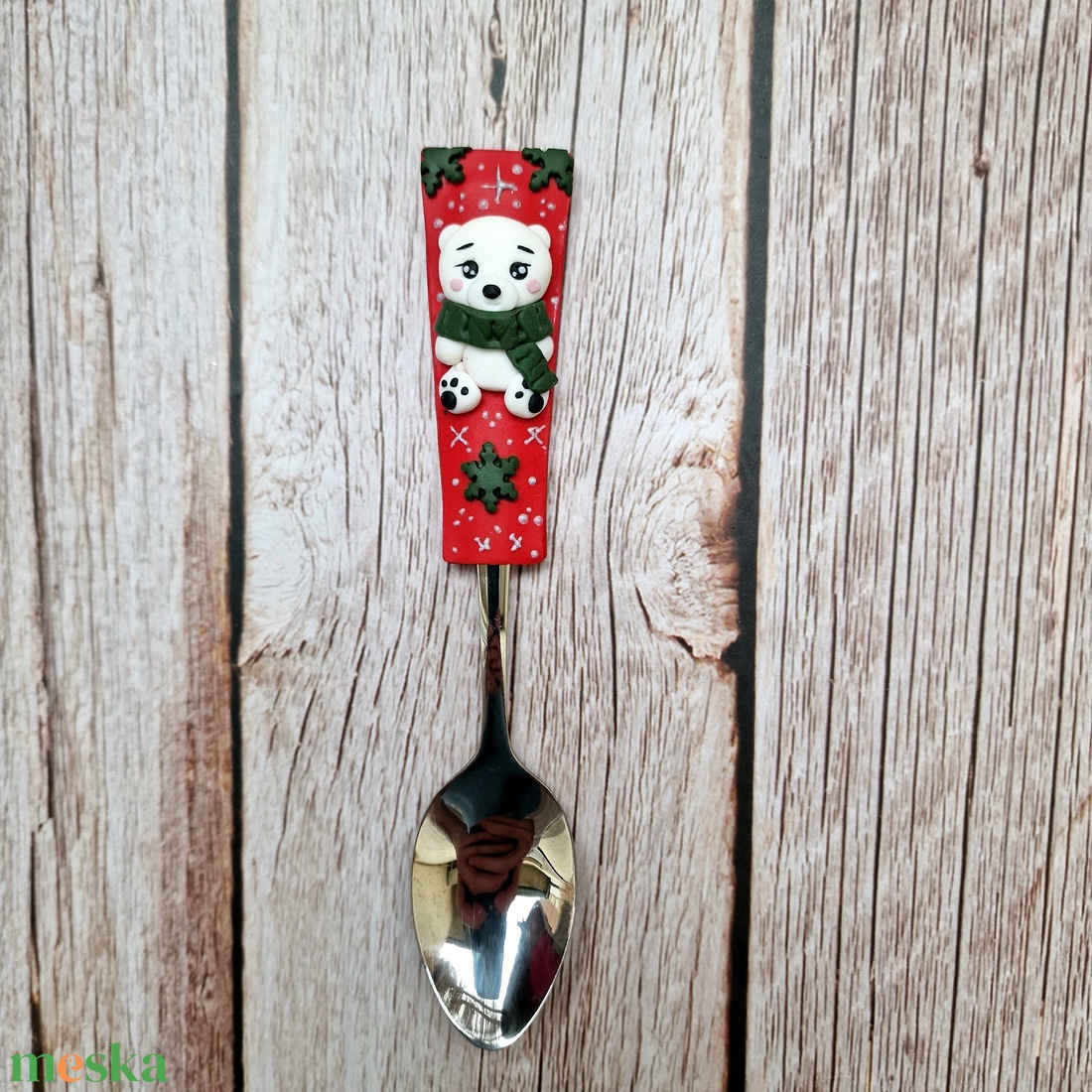 Karácsonyi teáskanál - Jegesmedvés - otthon & életmód - konyhafelszerelés, tálalás - tálalás - kanál & villa - Meska.hu