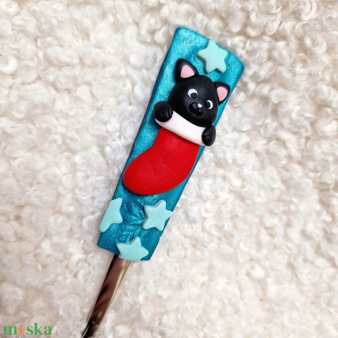 Karácsonyi cicás teáskanál - Metálkék - otthon & életmód - konyhafelszerelés, tálalás - tálalás - kanál & villa - Meska.hu