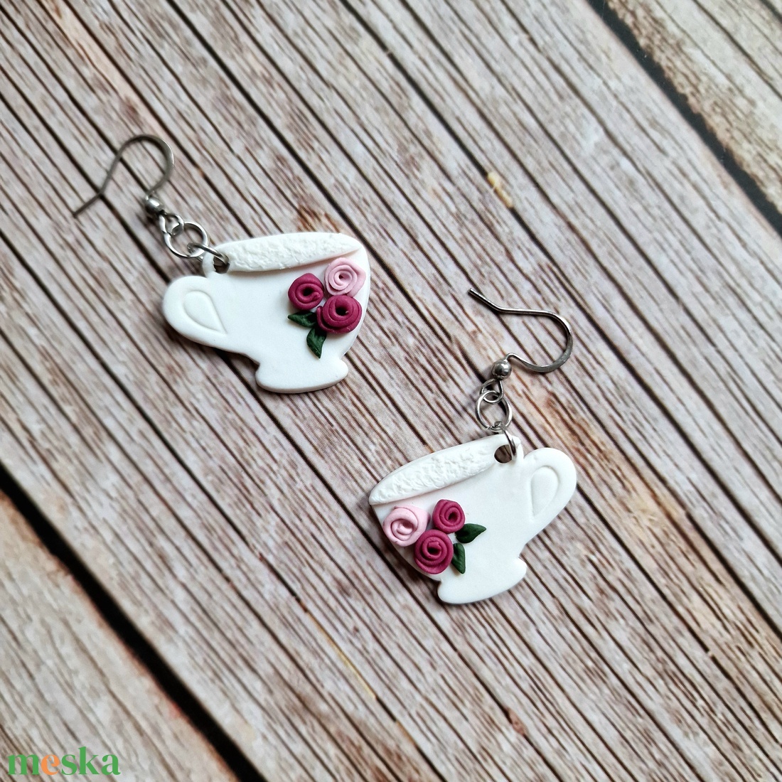 Romantikus rózsás fülbevaló - Csésze - ékszer - fülbevaló - lógó fülbevaló - Meska.hu