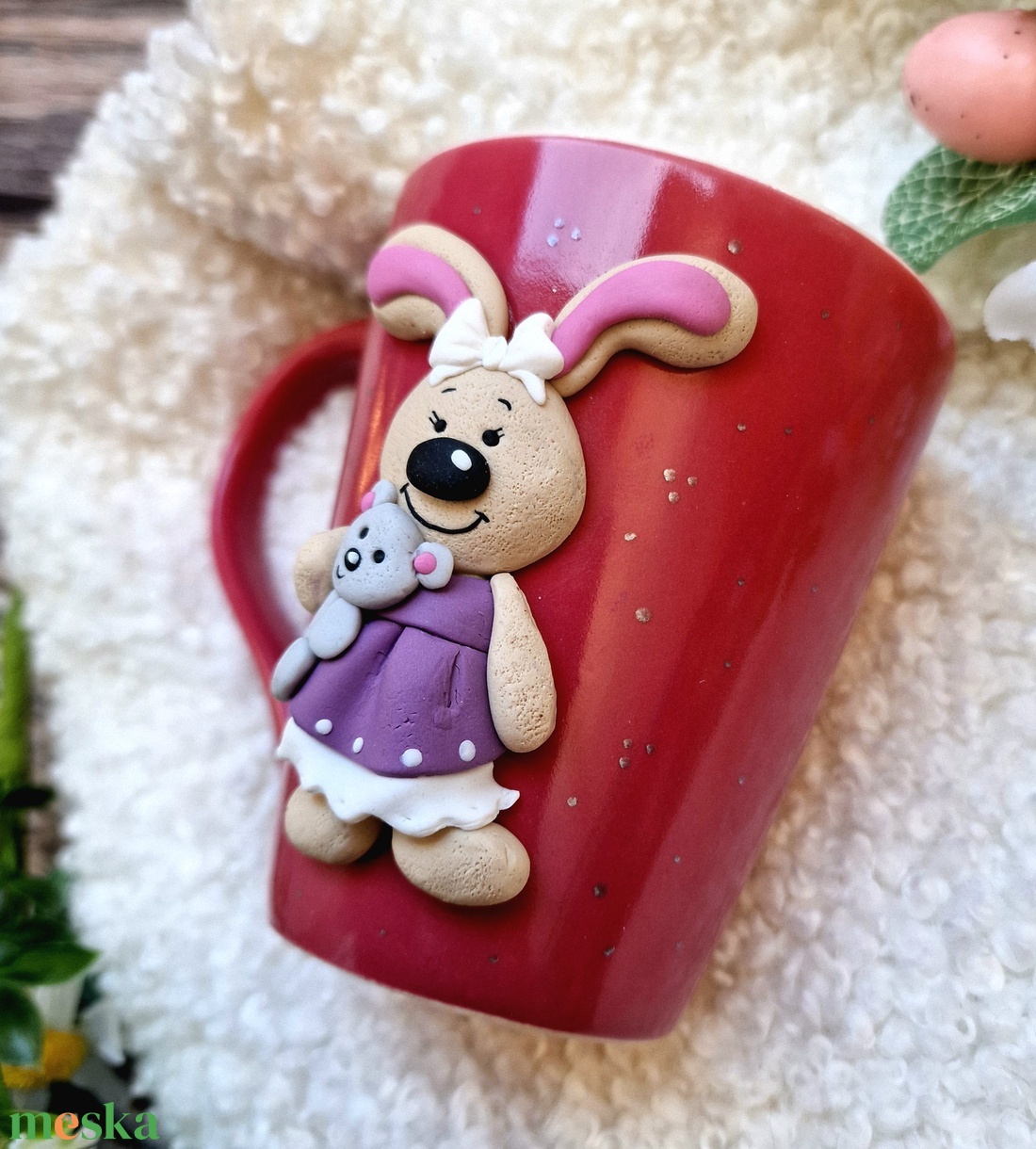 Kislány nyuszis bögre - ünnepi díszek, dekorációk - húsvéti díszek és dekorációk - húsvéti bögre - Meska.hu