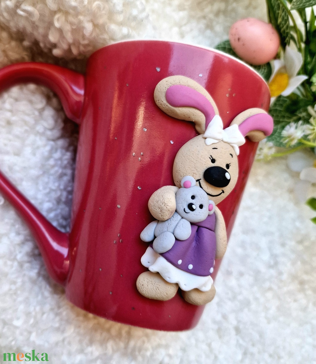 Kislány nyuszis bögre - ünnepi díszek, dekorációk - húsvéti díszek és dekorációk - húsvéti bögre - Meska.hu