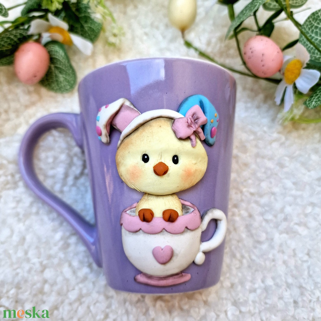 Nyuszicsibe csészében � húsvéti bögre - ünnepi díszek, dekorációk - húsvéti díszek és dekorációk - húsvéti bögre - Meska.hu