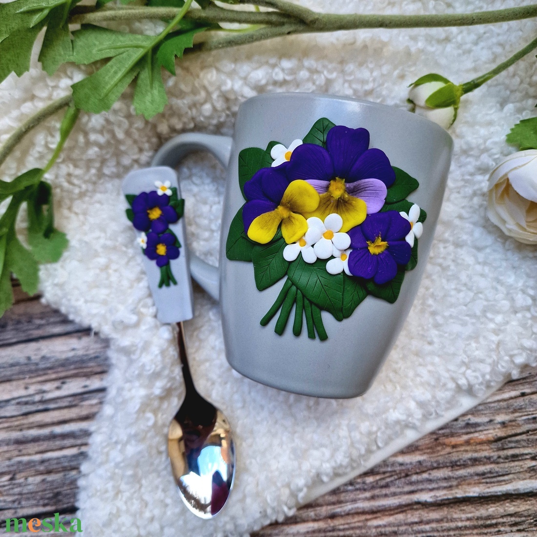 Árvácskás bögre - kanál szett - otthon & életmód - konyhafelszerelés, tálalás - tálalás - bögre & csésze - Meska.hu