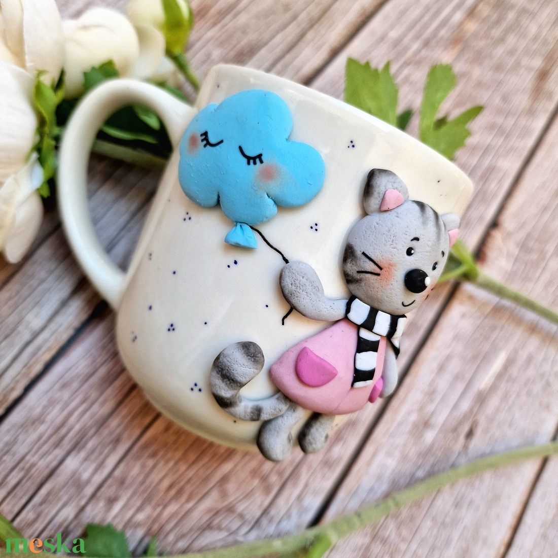 Felhőlufis macskás bögre - otthon & életmód - konyhafelszerelés, tálalás - tálalás - bögre & csésze - Meska.hu