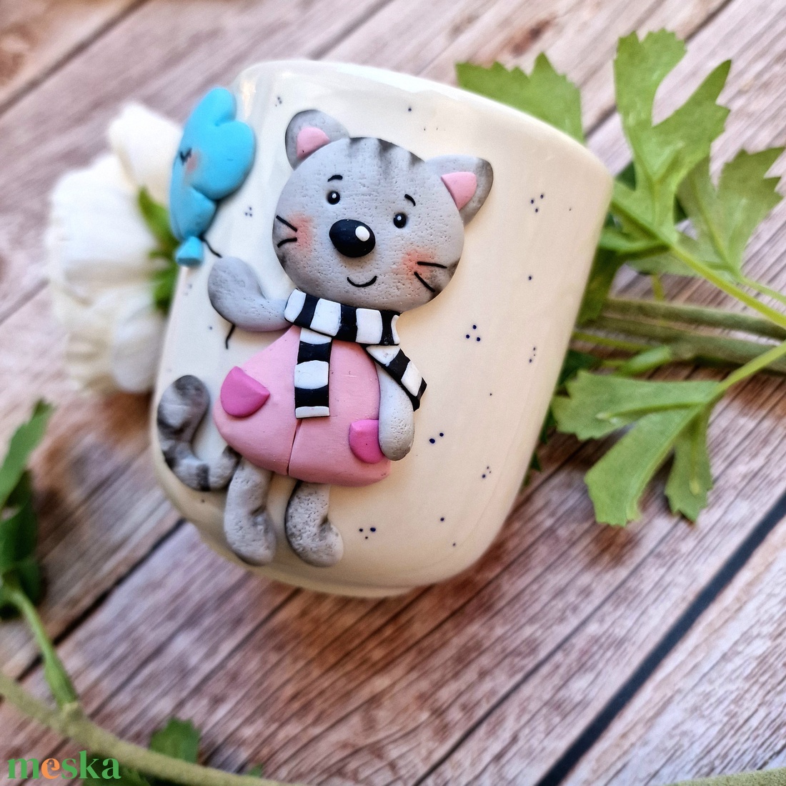 Felhőlufis macskás bögre - otthon & életmód - konyhafelszerelés, tálalás - tálalás - bögre & csésze - Meska.hu