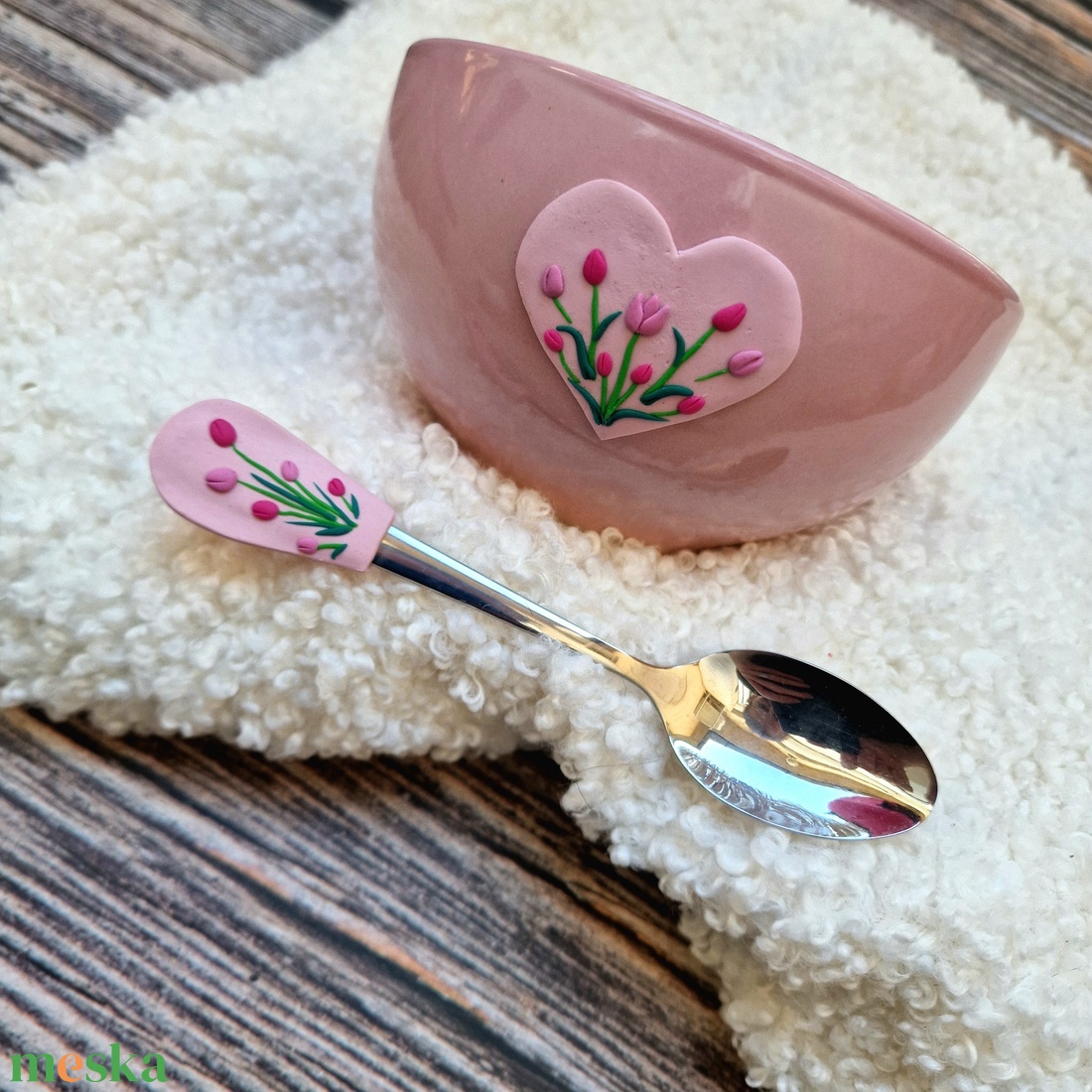 Tulipános müzlistál - teáskanál szett - ünnepi díszek, dekorációk - húsvéti díszek és dekorációk - húsvéti tálalás - Meska.hu