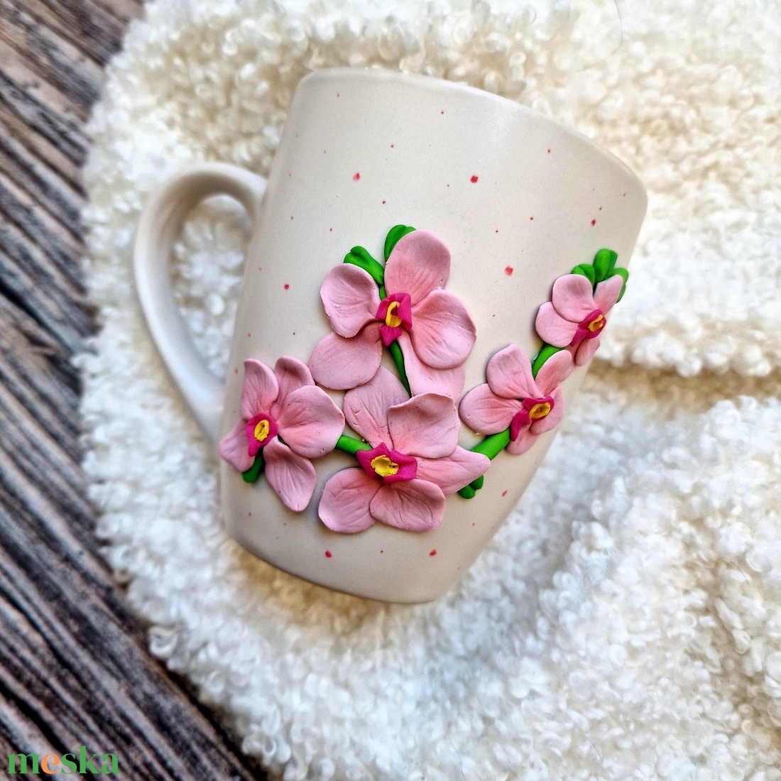 Rózsaszín orchideás bögre - otthon & életmód - konyhafelszerelés, tálalás - tálalás - bögre & csésze - Meska.hu