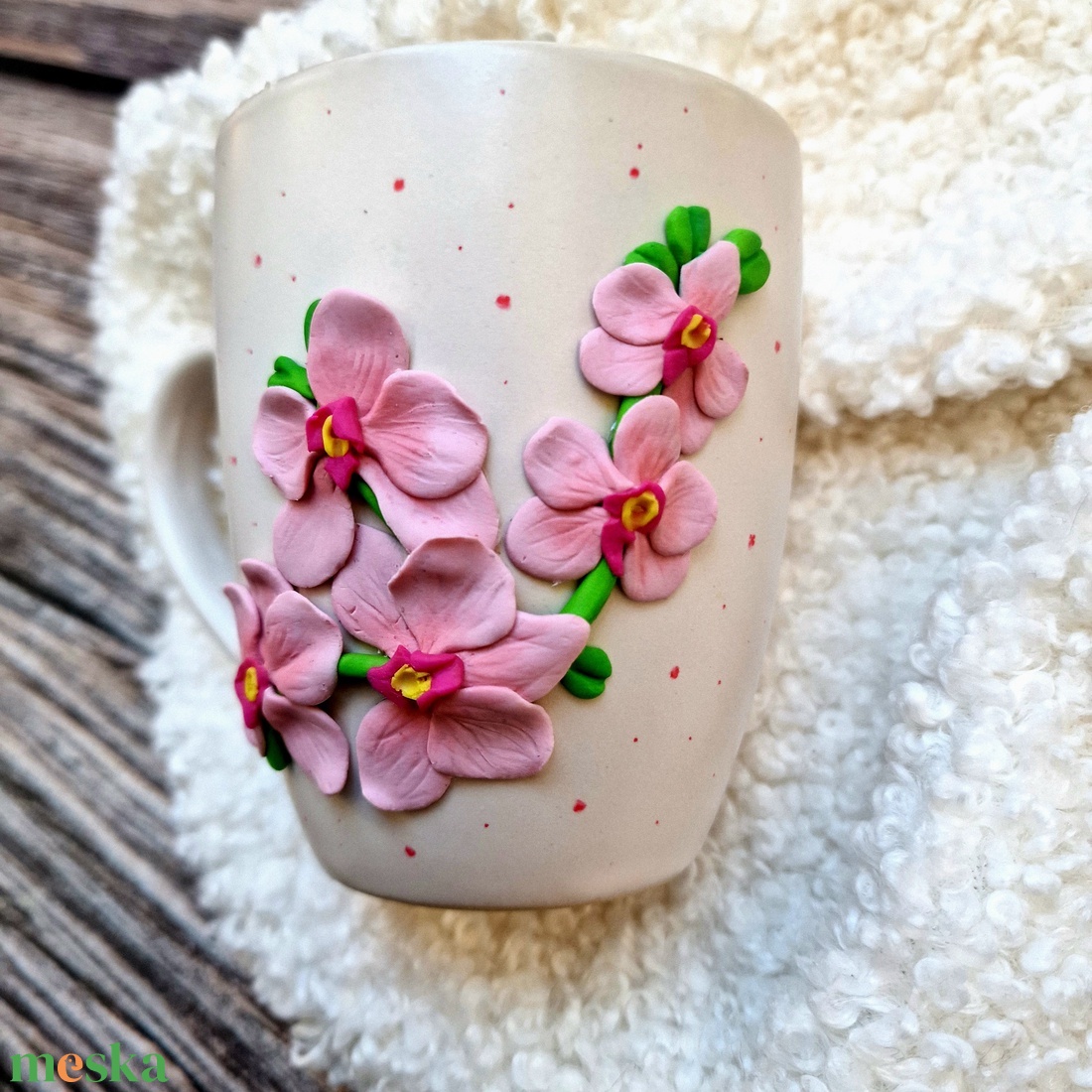 Rózsaszín orchideás bögre - otthon & életmód - konyhafelszerelés, tálalás - tálalás - bögre & csésze - Meska.hu