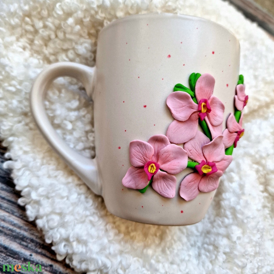 Rózsaszín orchideás bögre - otthon & életmód - konyhafelszerelés, tálalás - tálalás - bögre & csésze - Meska.hu