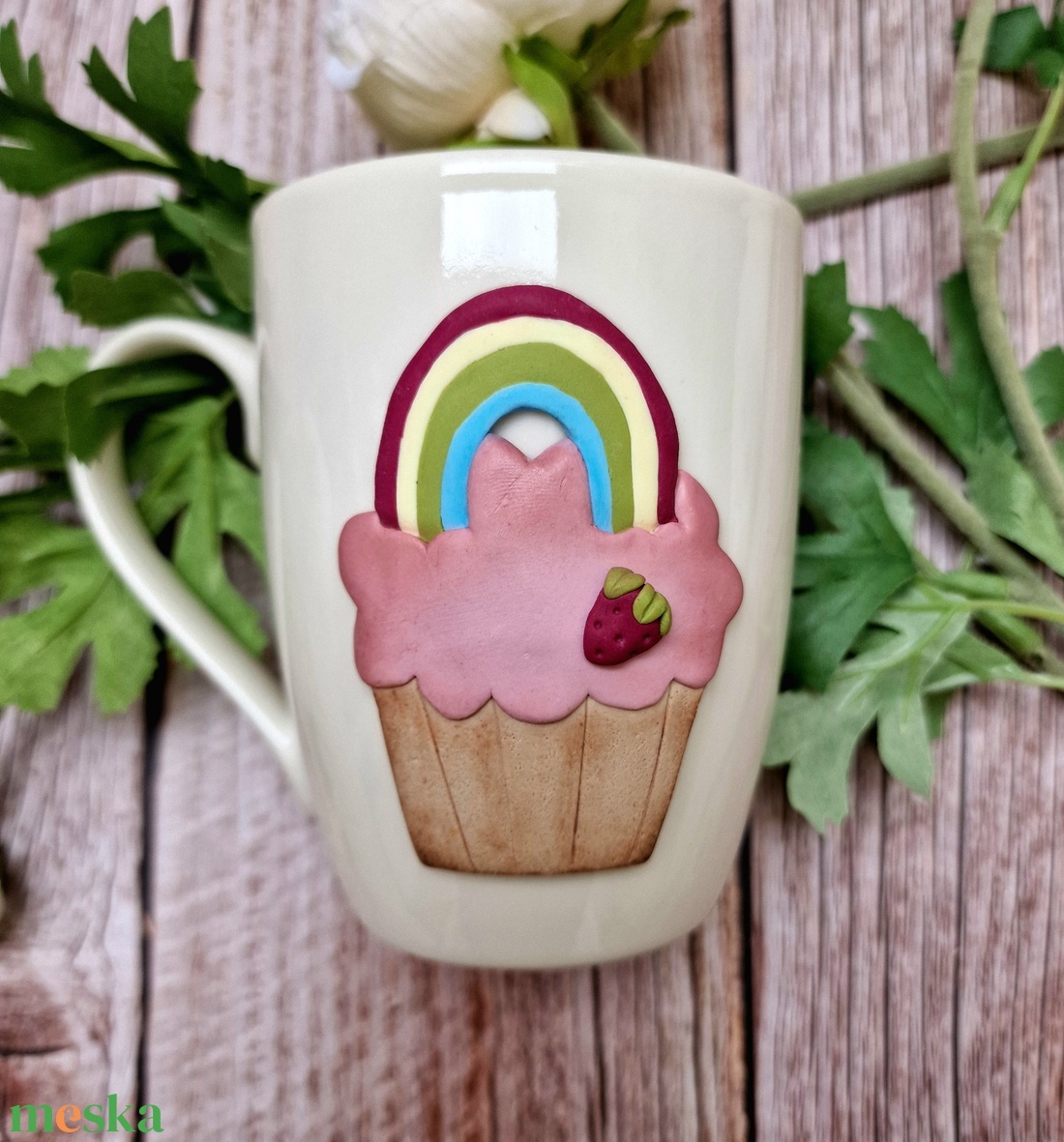 Epres Szivárvány Cupcake bögre - otthon & életmód - konyhafelszerelés, tálalás - tálalás - bögre & csésze - Meska.hu