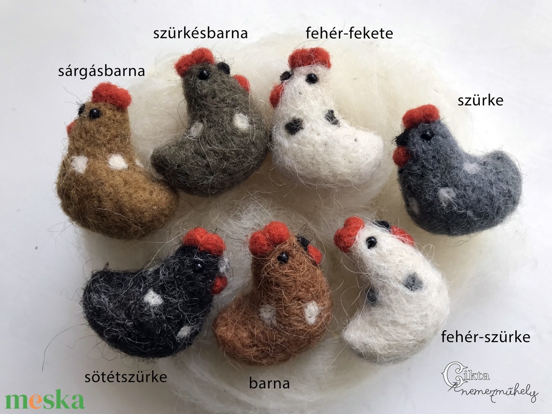 Tűnemezelt mini tyúkok többféle színben - esküvő - dekoráció - asztaldísz - Meska.hu