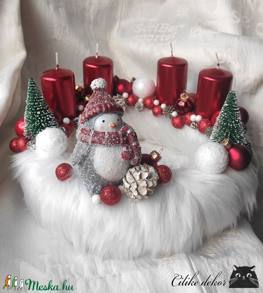 Adventi koszorú - pingvin - karácsony - adventi díszek - adventi koszorú - Meska.hu
