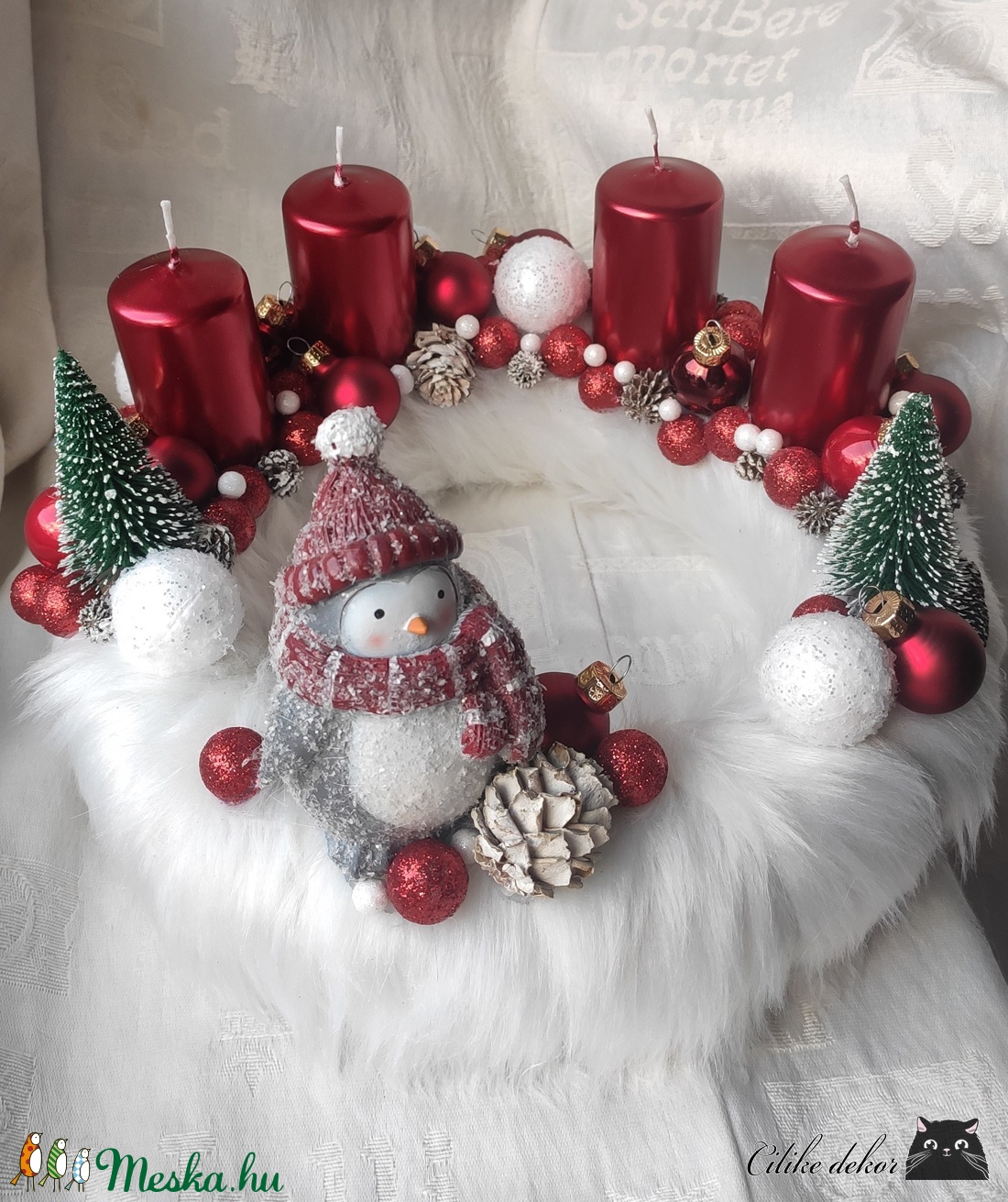 Adventi koszorú - pingvin - karácsony - adventi díszek - adventi koszorú - Meska.hu