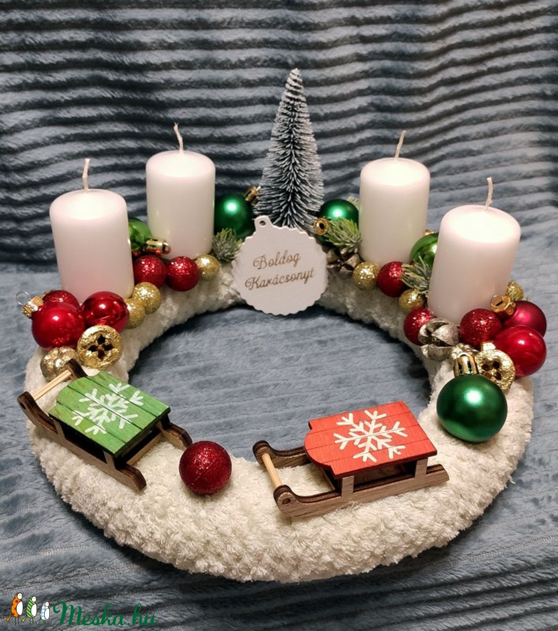 Adventi koszorú - szánkókkal - karácsony - adventi díszek - adventi koszorú - Meska.hu