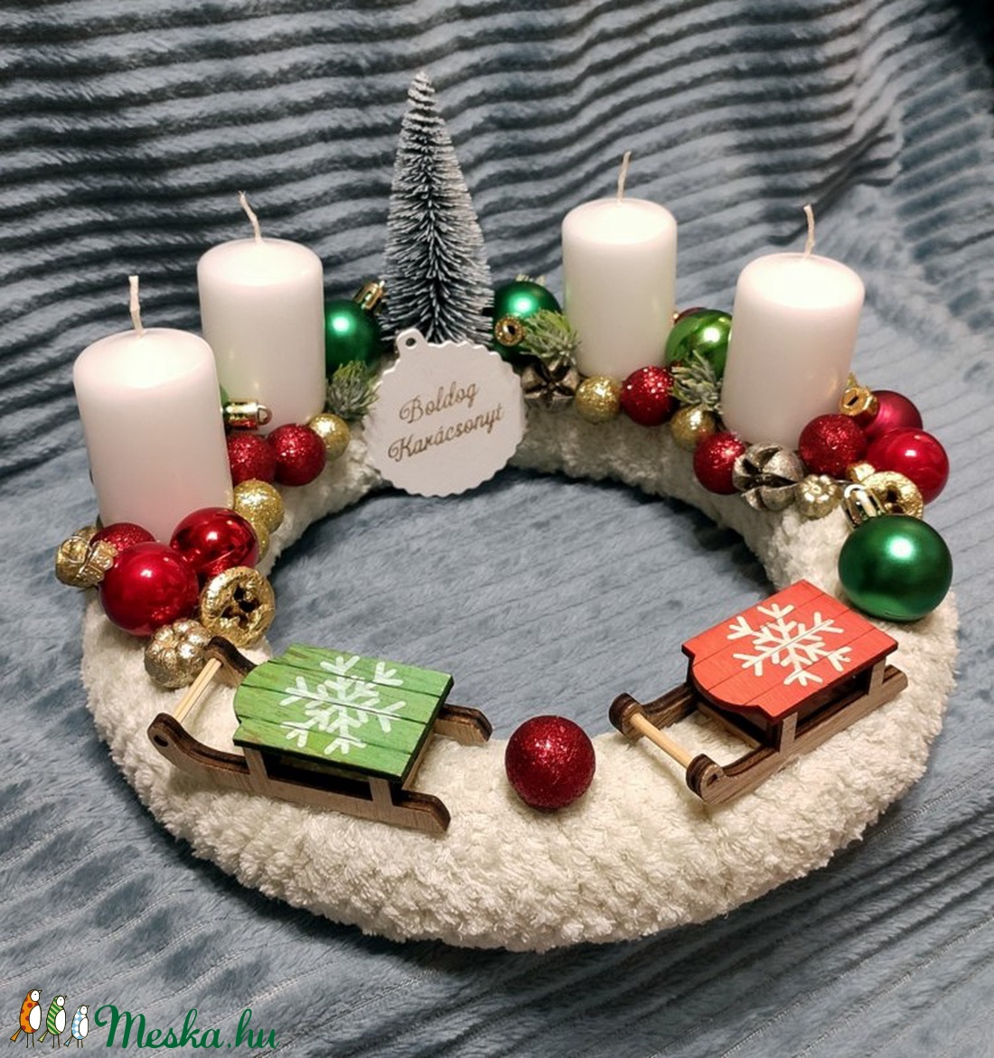 Adventi koszorú - szánkókkal - karácsony - adventi díszek - adventi koszorú - Meska.hu