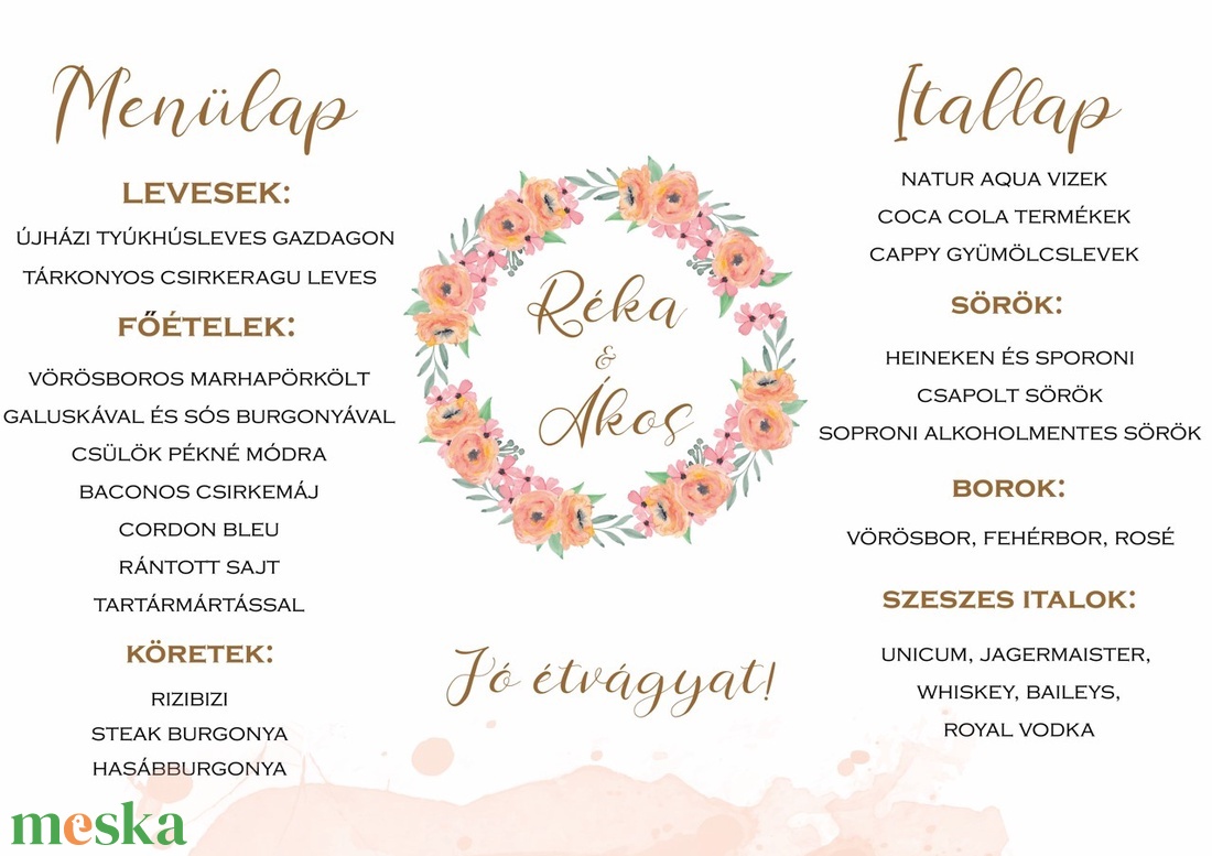 Menülap és itallap (Peach E18) - esküvő - meghívó & kártya - meghívó - Meska.hu Menülap és itallap (Peach E18) - esküvő - meghívó & kártya - meghívó - Meska.hu