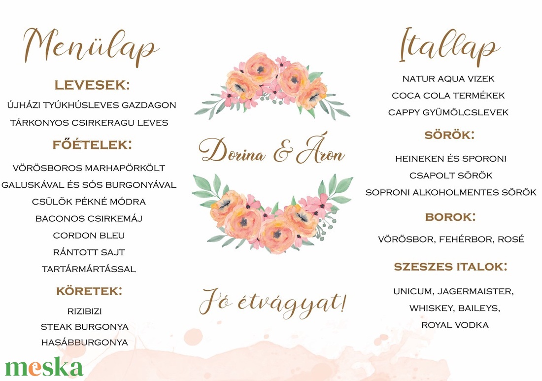 Menülap és itallap (Floral E19) - esküvő - meghívó & kártya - meghívó - Meska.hu Menülap és itallap (Floral E19) - esküvő - meghívó & kártya - meghívó - Meska.hu