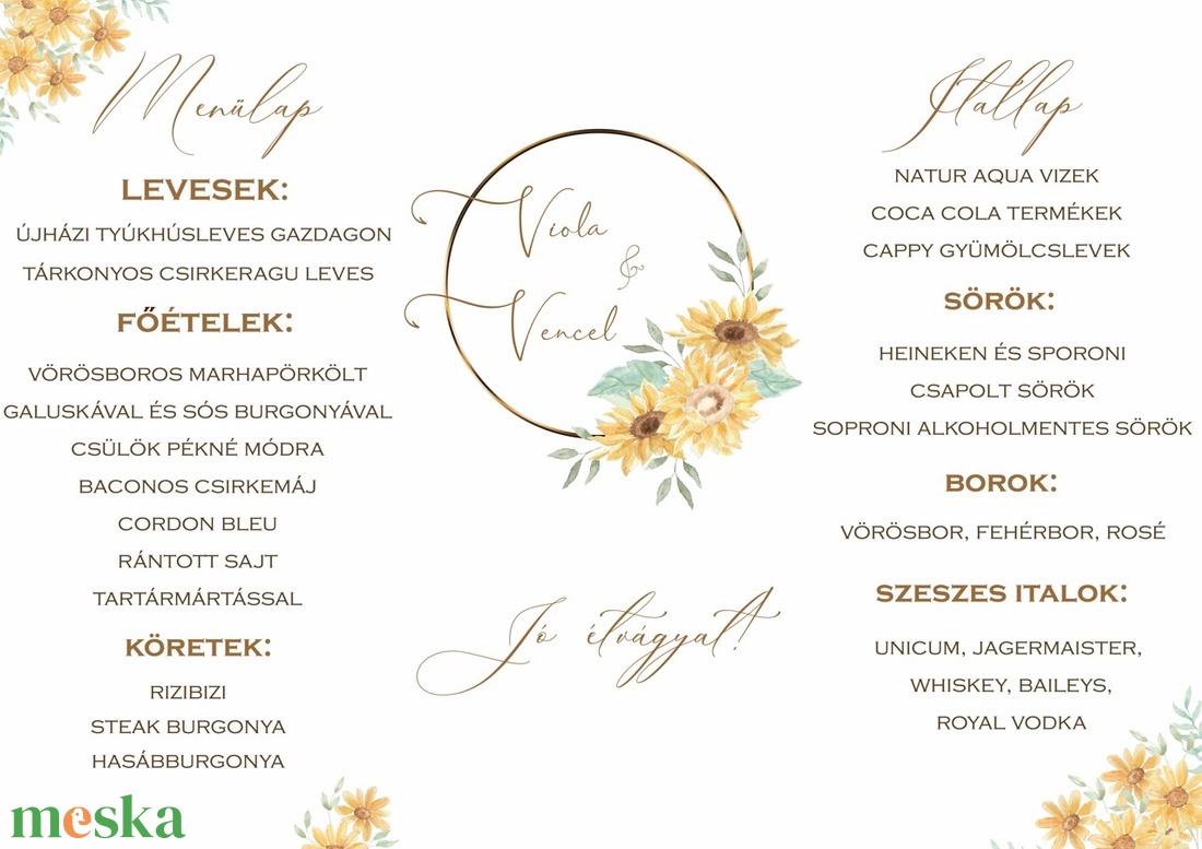 Menülap és itallap (Sunflower E20) - esküvő - meghívó & kártya - meghívó - Meska.hu Menülap és itallap (Sunflower E20) - esküvő - meghívó & kártya - meghívó - Meska.hu