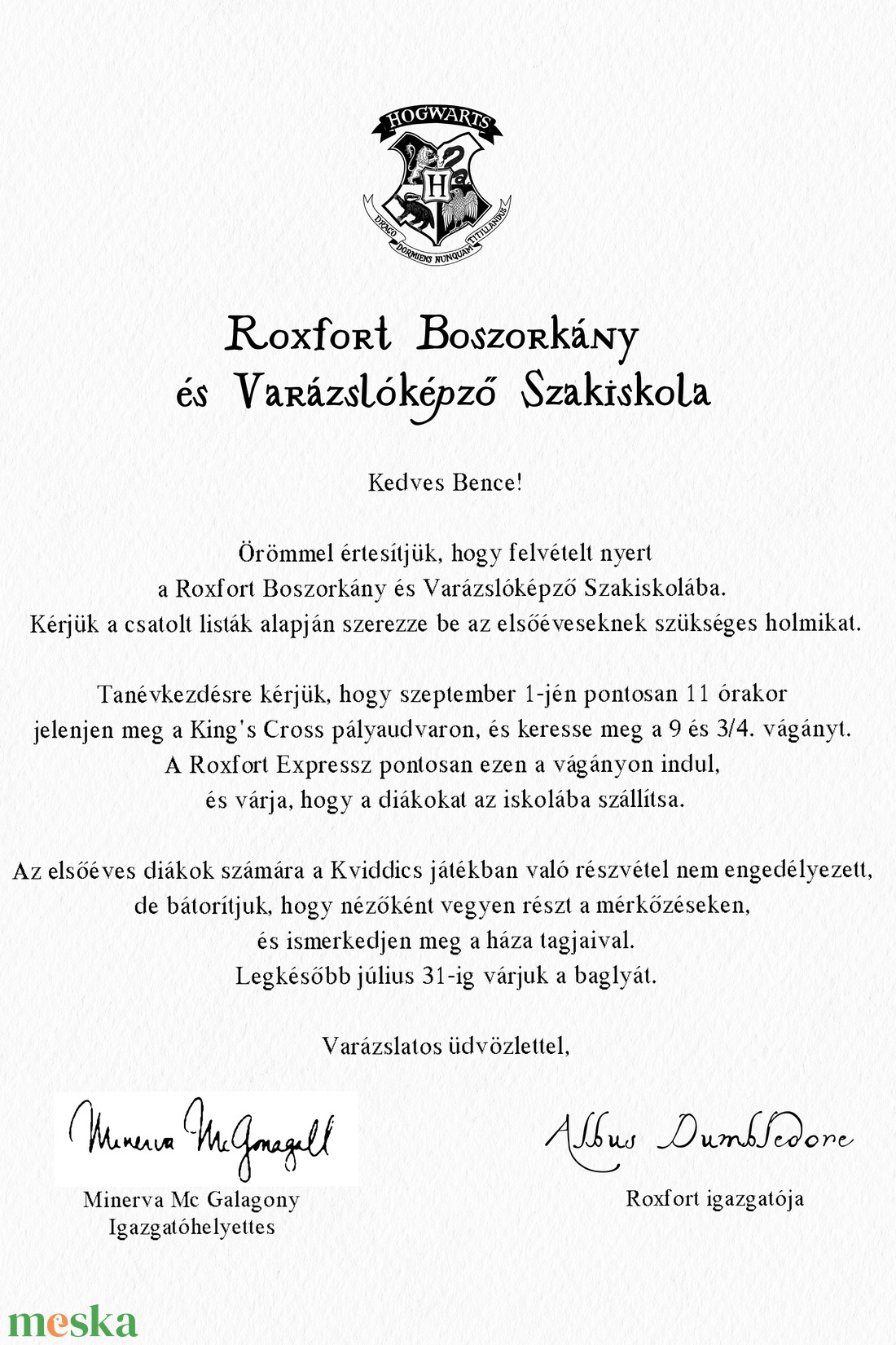 Névre szóló Roxfort levél (Harry Potterből) - játék & sport - táblajáték és kártyajáték - társasjátékok - Meska.hu Névre szóló Roxfort levél (Harry Potterből) - játék & sport - táblajáték és kártyajáték - társasjátékok - Meska.hu