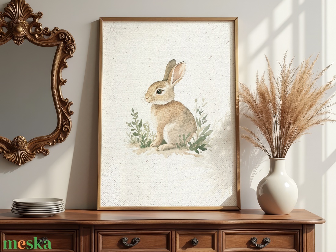 Baba/Gyermekszoba falikép - Vintage - Nyuszi ül a fűben (V23) - otthon & életmód - babaszoba, gyerekszoba - babaszoba kép - Meska.hu