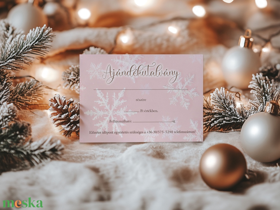 Ajándékutalvány - pastel rózsaszín hópihés - otthon & életmód - papír, írószer - egyedi szerkesztés - Meska.hu