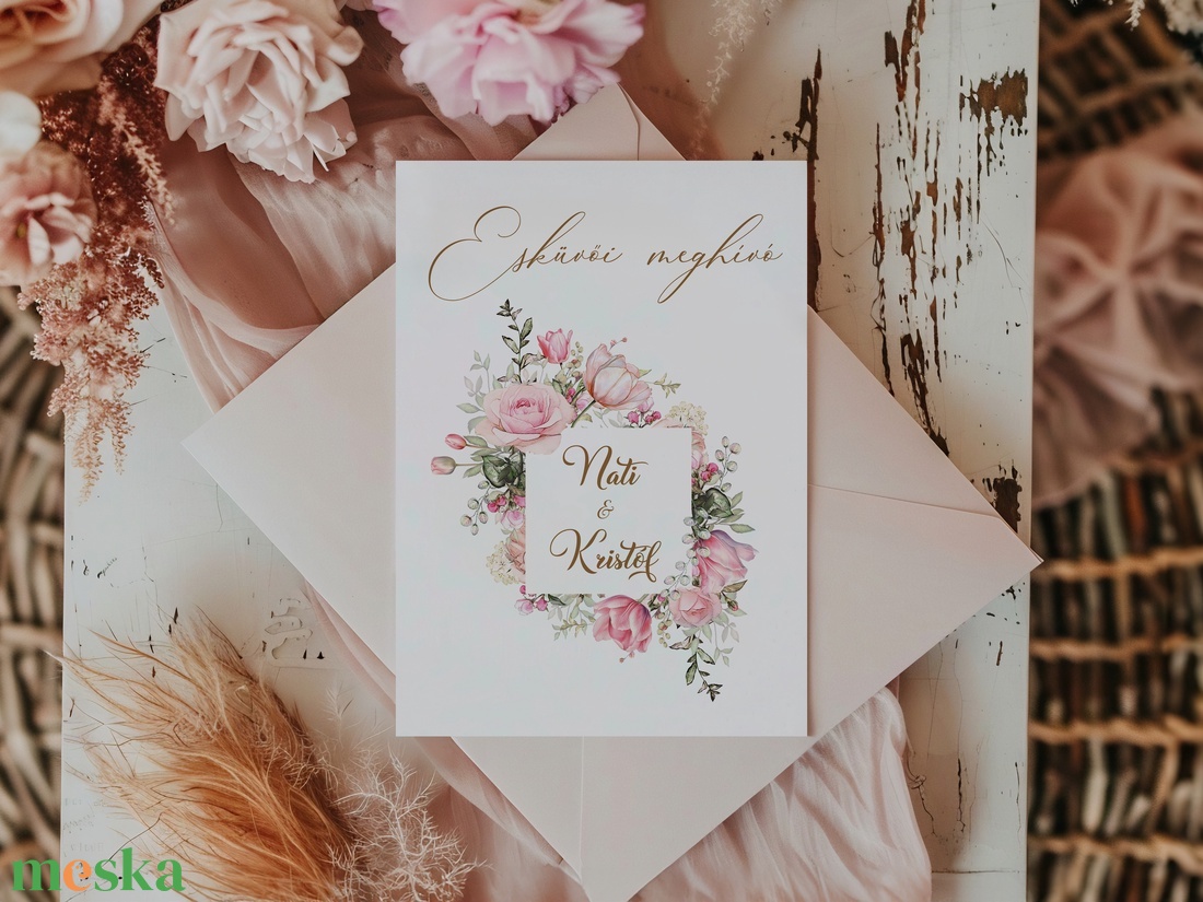 Esküvői meghívó - tulipános, rózsás (E38) - esküvő - meghívó & kártya - meghívó - Meska.hu