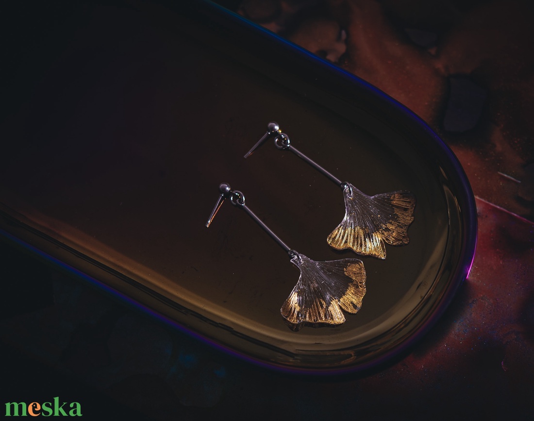 Ginkgo fülbevaló - fenntartható ékszer - ékszer - fülbevaló - lógó fülbevaló - Meska.hu