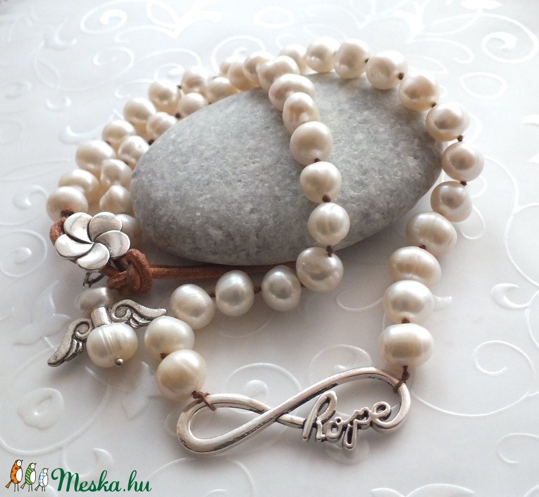 Hope... tenyésztett gyöngy - bőr nyaklánc -  - Meska.hu
