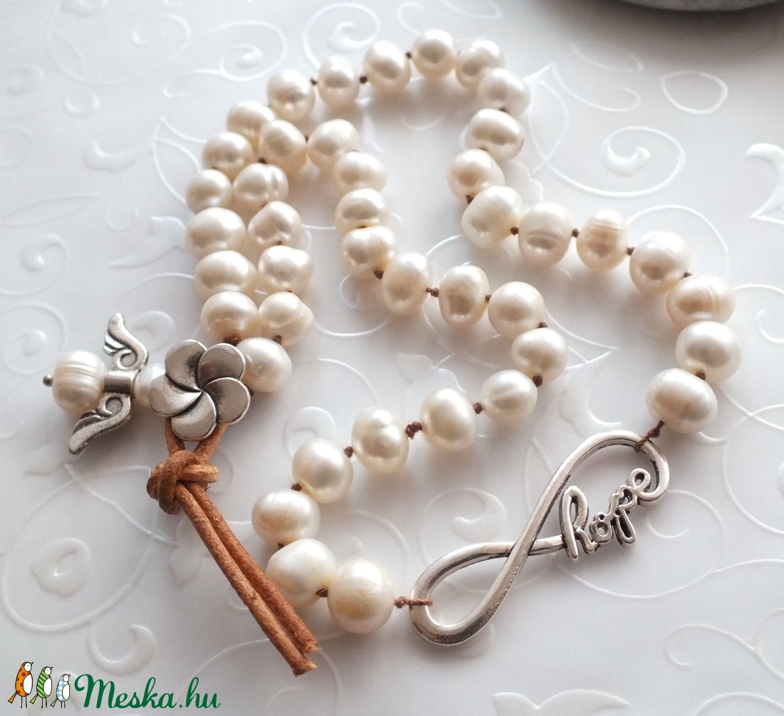 Hope... tenyésztett gyöngy - bőr nyaklánc -  - Meska.hu