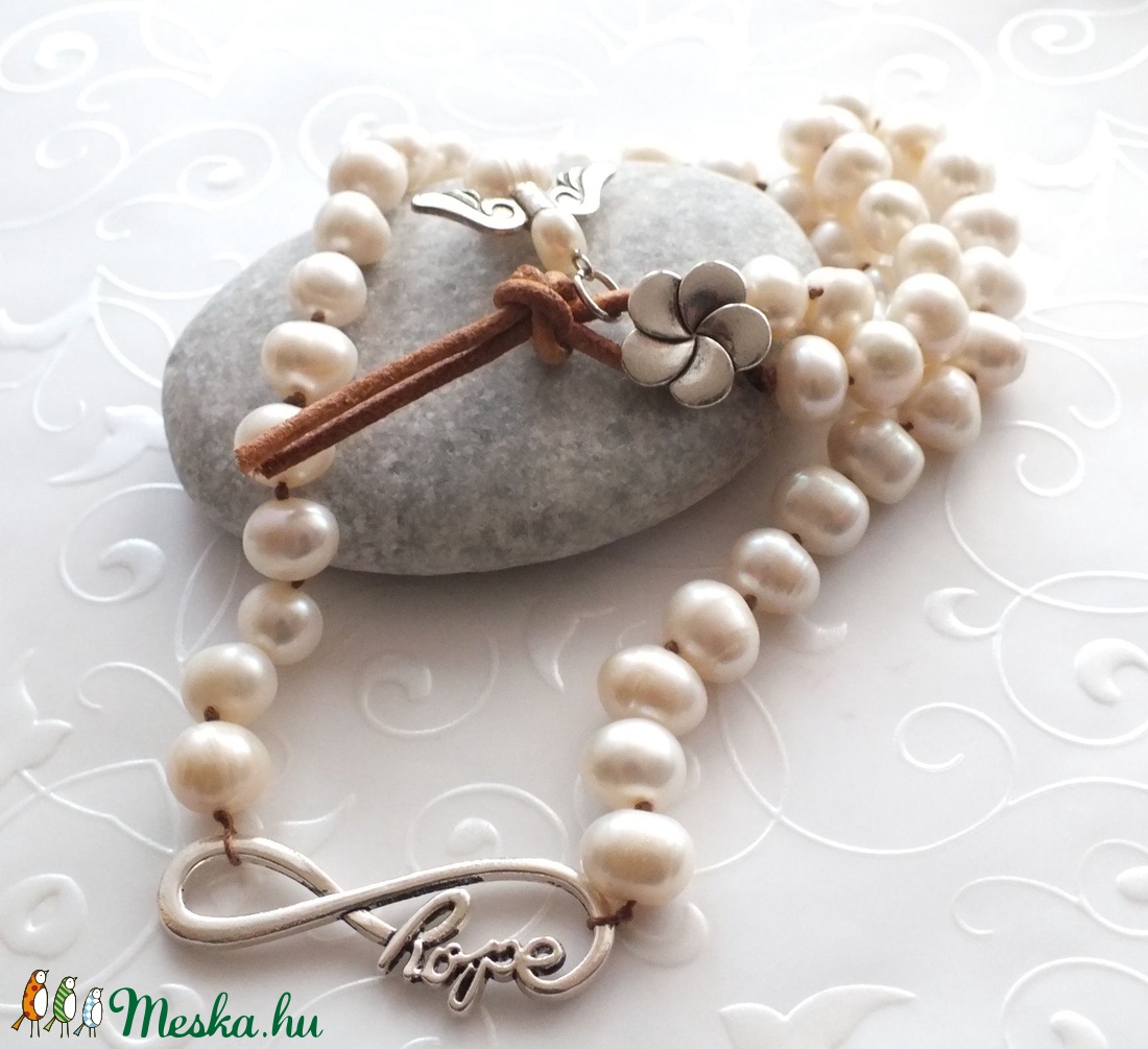 Hope... tenyésztett gyöngy - bőr nyaklánc -  - Meska.hu