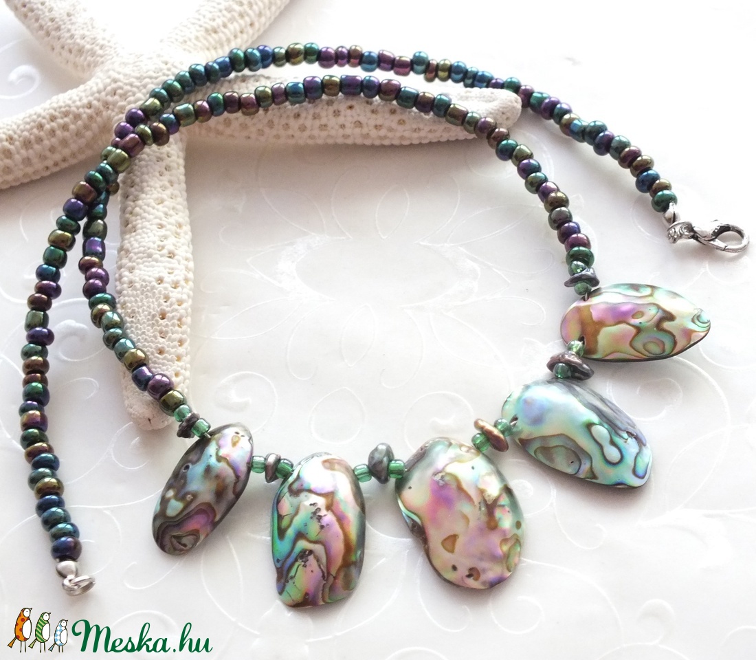 Paua kagyló - keshi gyöngy nyaklánc -  - Meska.hu