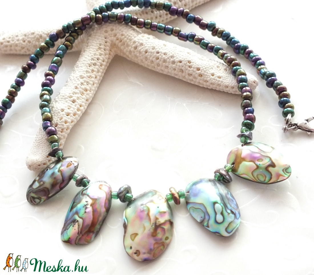 Paua kagyló - keshi gyöngy nyaklánc -  - Meska.hu