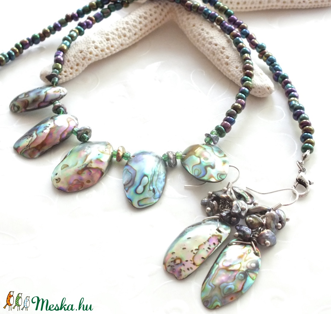 Paua kagyló - keshi gyöngy nyaklánc -  - Meska.hu