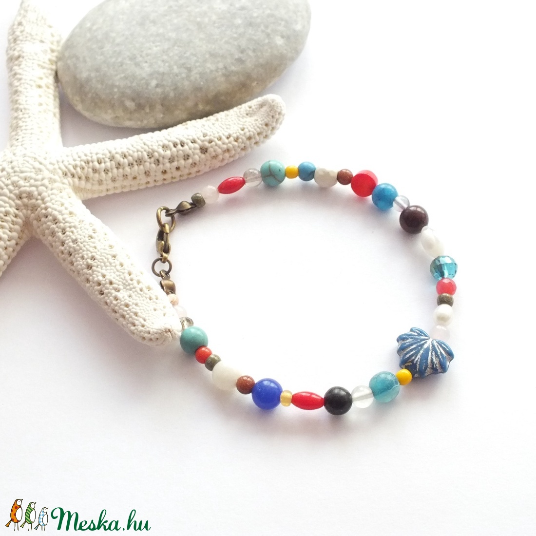 Kék levél karkötő ásványkövekkel - ékszer - karkötő - gyöngyös karkötő - Meska.hu