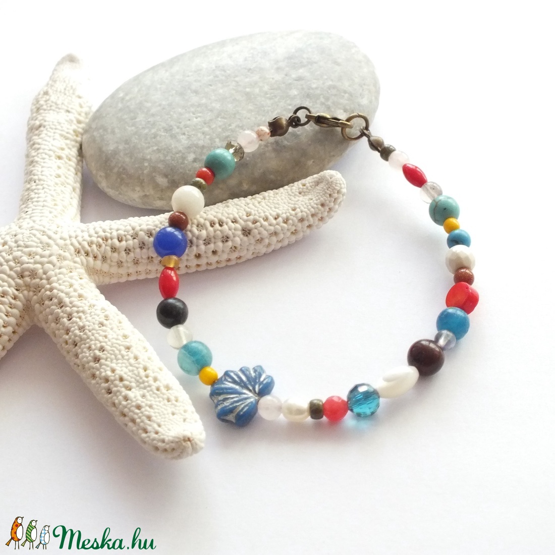 Kék levél karkötő ásványkövekkel - ékszer - karkötő - gyöngyös karkötő - Meska.hu