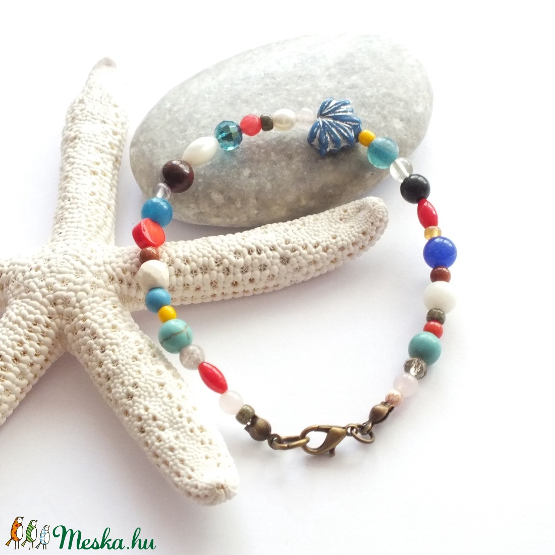 Kék levél karkötő ásványkövekkel - ékszer - karkötő - gyöngyös karkötő - Meska.hu