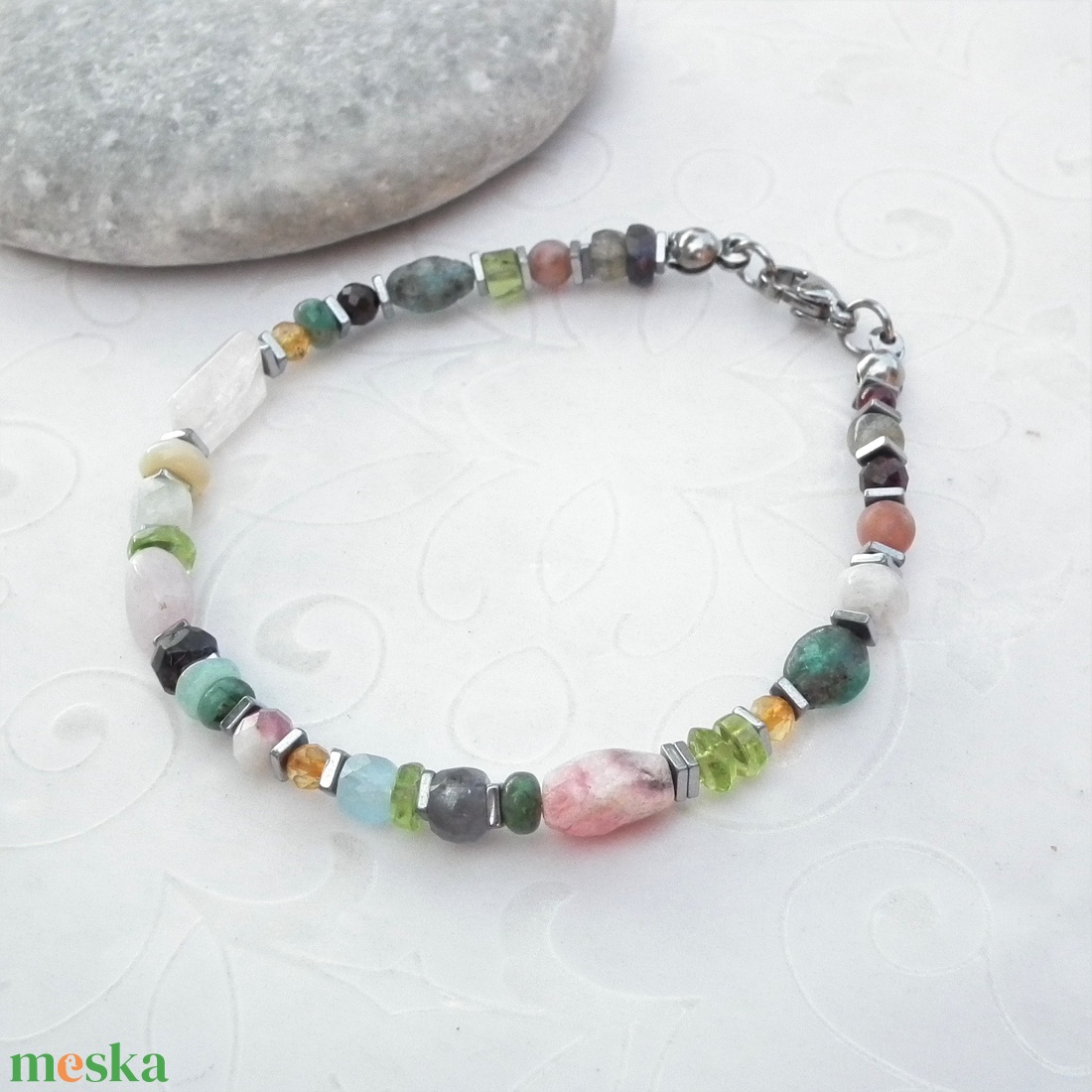 Drágakő koktél... nemesacél karkötő - ékszer - karkötő - gyöngyös karkötő - Meska.hu