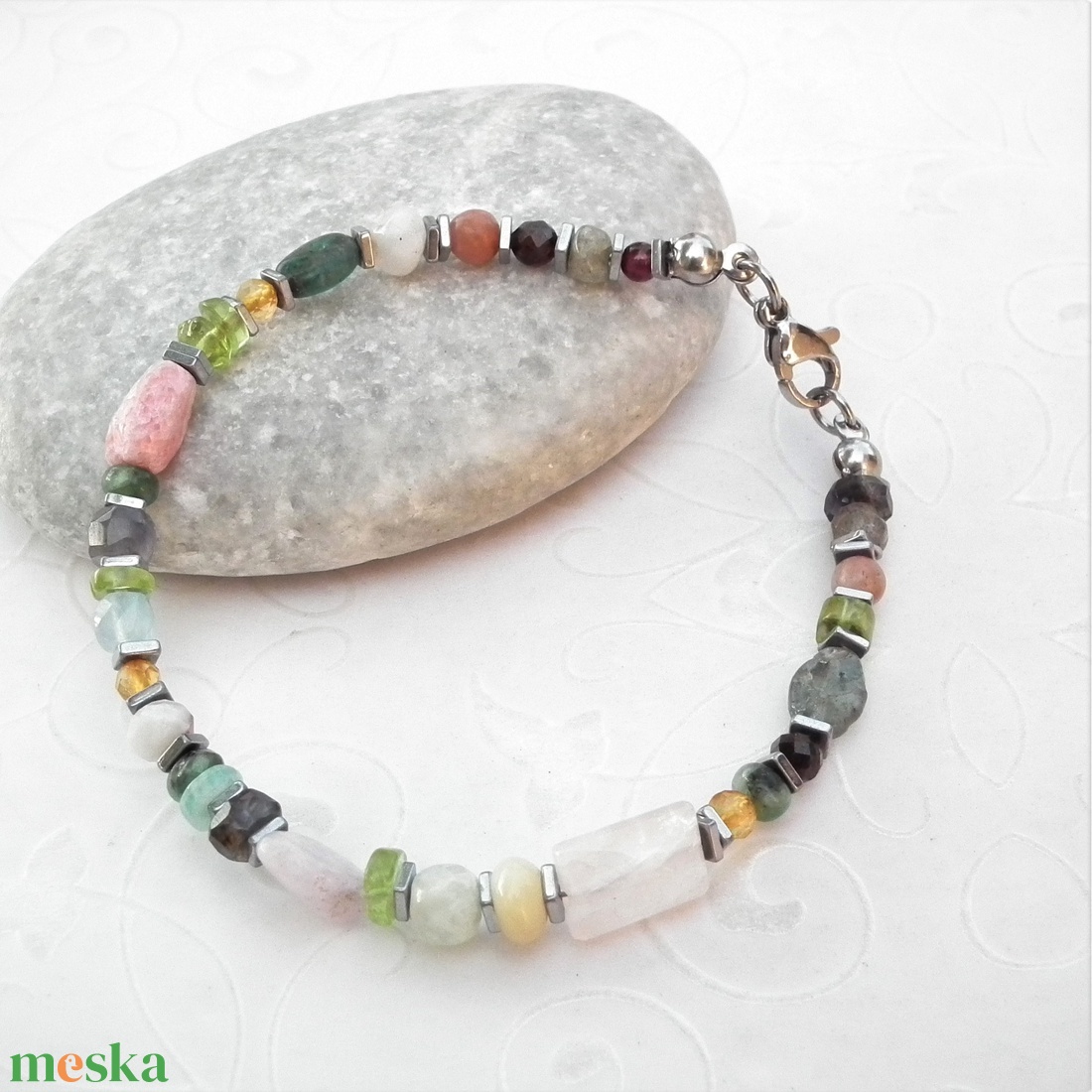 Drágakő koktél... nemesacél karkötő - ékszer - karkötő - gyöngyös karkötő - Meska.hu