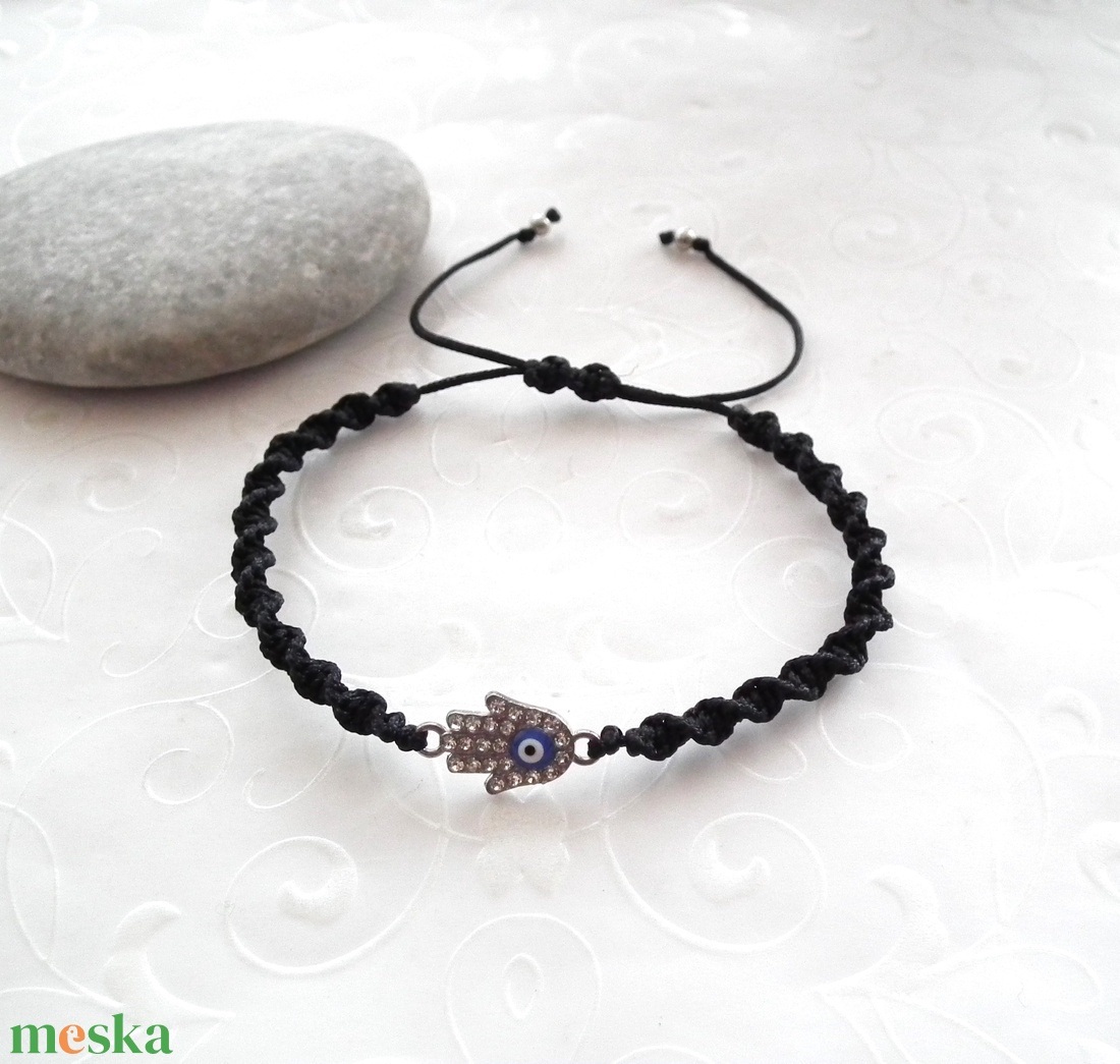 Védelem karkötő, Fatima keze, Hamsa - evil eye zsinóros minimál karkötő - ékszer - karkötő - charm karkötő - Meska.hu