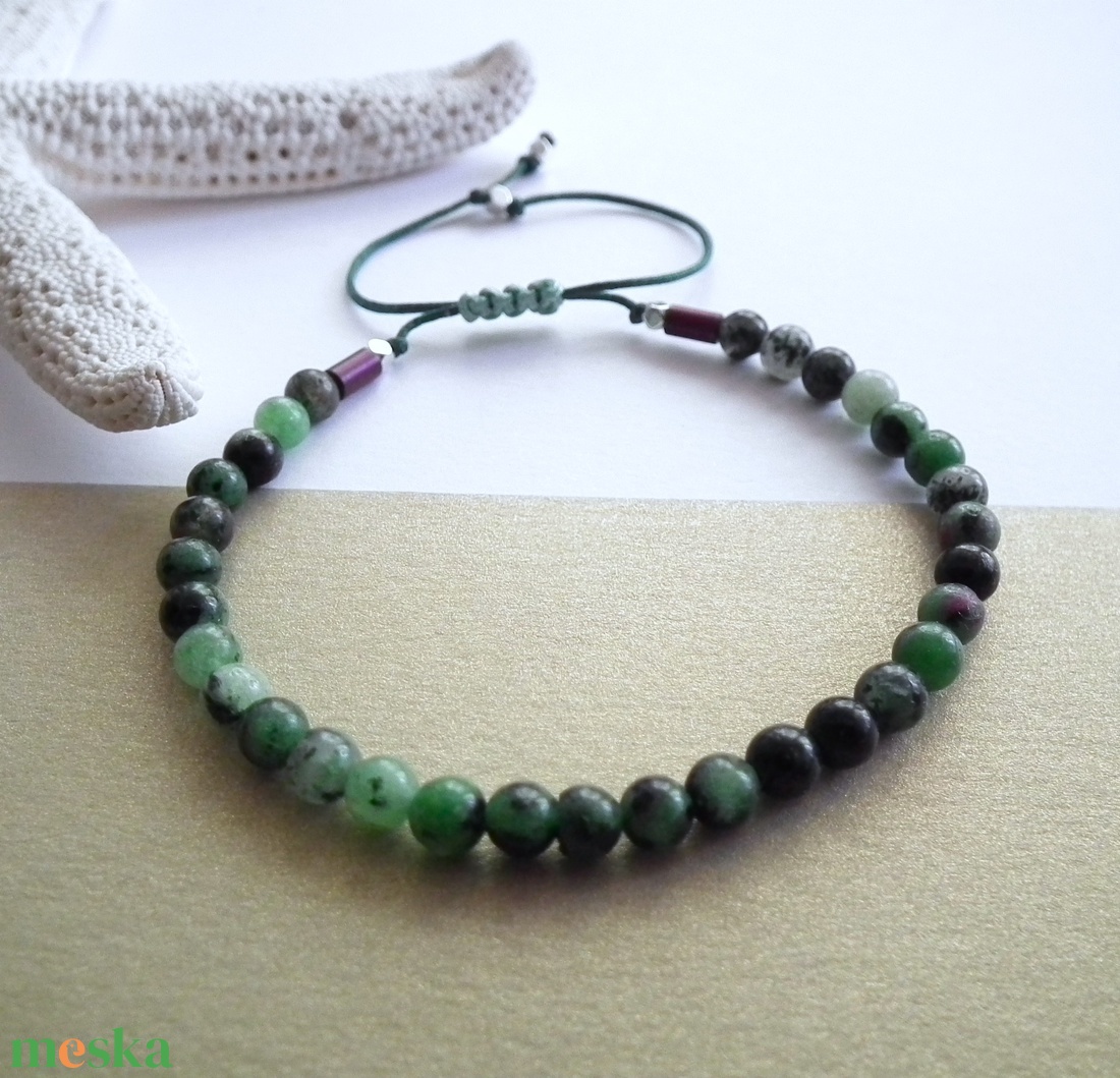 Ruby - zoizit csúszócsomós karkötő - ékszer - karkötő - gyöngyös karkötő - Meska.hu