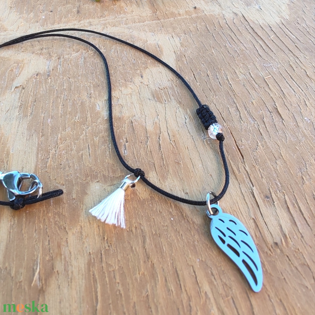 Minimál acél medálos zsinór nyaklánc angyalszárny  - ékszer - nyaklánc - medálos nyaklánc - Meska.hu