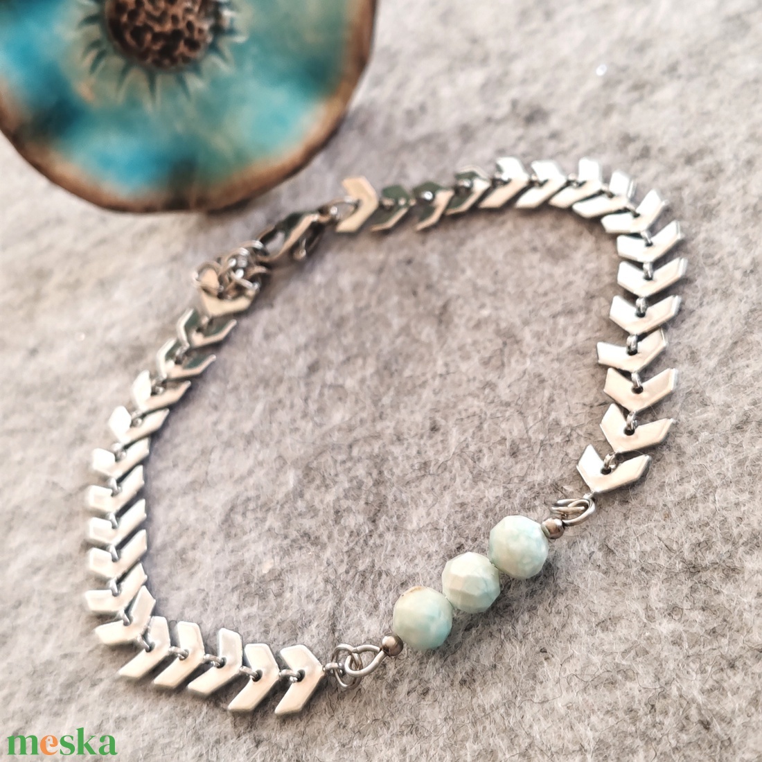 Minimál larimar nemesacél karkötő - ékszer - karkötő - gyöngyös karkötő - Meska.hu Minimál larimar nemesacél karkötő - ékszer - karkötő - gyöngyös karkötő - Meska.hu
