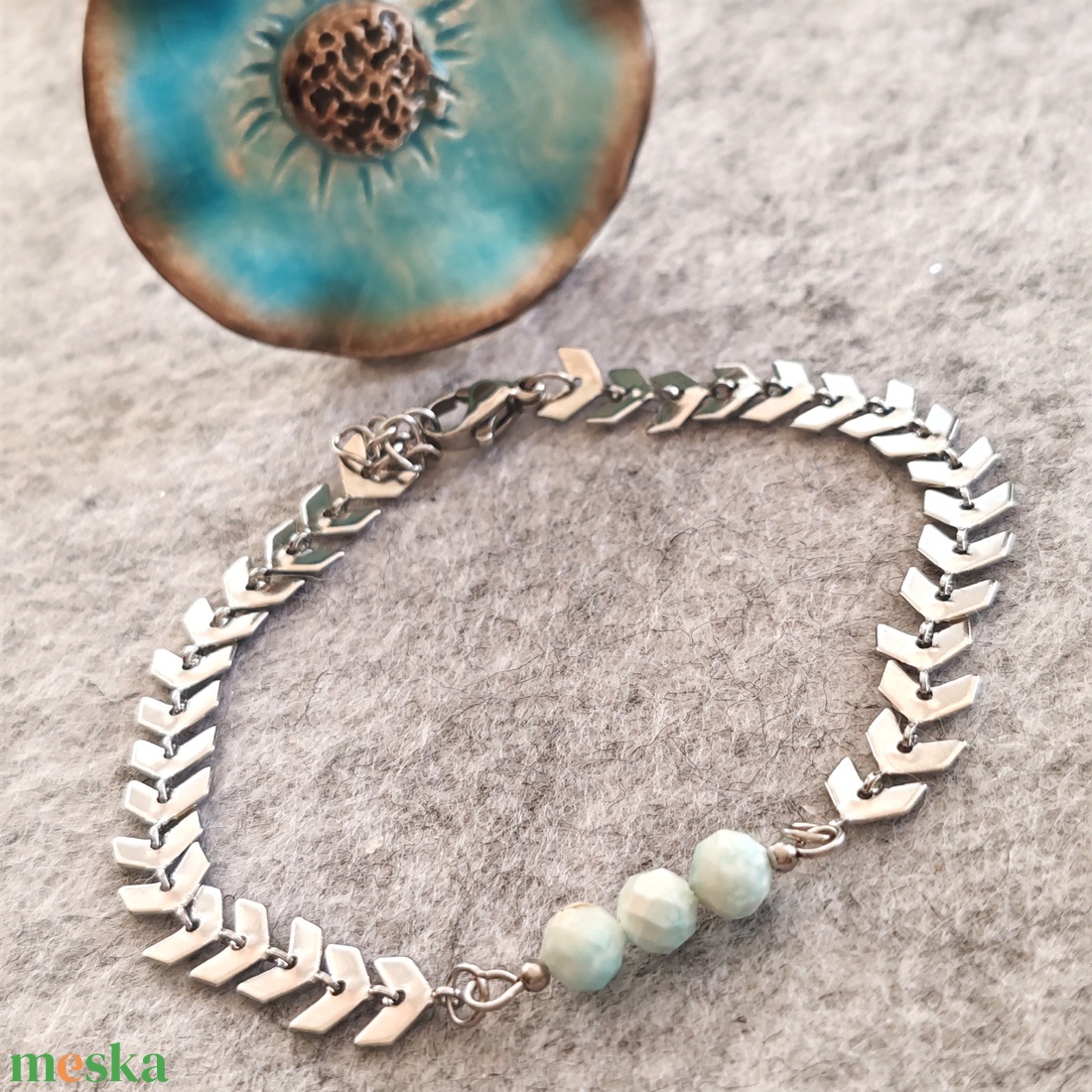 Minimál larimar nemesacél karkötő - ékszer - karkötő - gyöngyös karkötő - Meska.hu Minimál larimar nemesacél karkötő - ékszer - karkötő - gyöngyös karkötő - Meska.hu