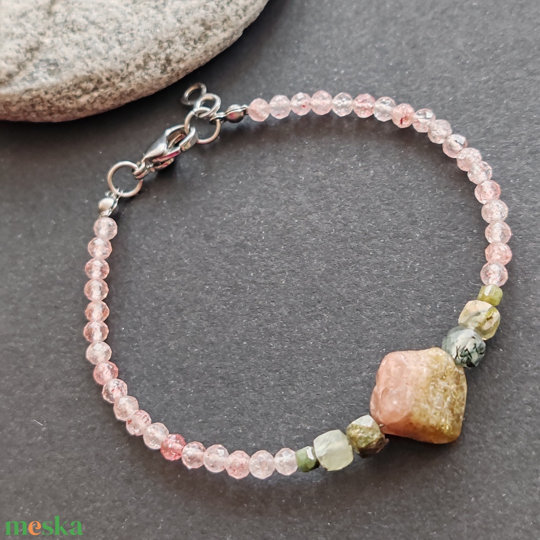 Eperkvarc - turmalin - prehnit karkötő  - ékszer - karkötő - gyöngyös karkötő - Meska.hu