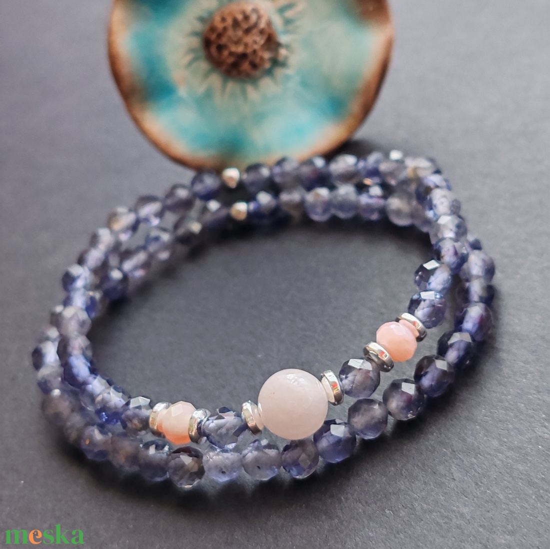 Iolit - kunzit - pink opál gumis karkötő - ékszer - karkötő - gyöngyös karkötő - Meska.hu Iolit - kunzit - pink opál gumis karkötő - ékszer - karkötő - gyöngyös karkötő - Meska.hu