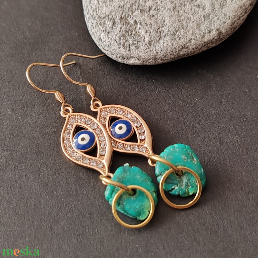 Evil eye fülbevaló I. - türkinit  - ékszer - fülbevaló - lógó fülbevaló - Meska.hu